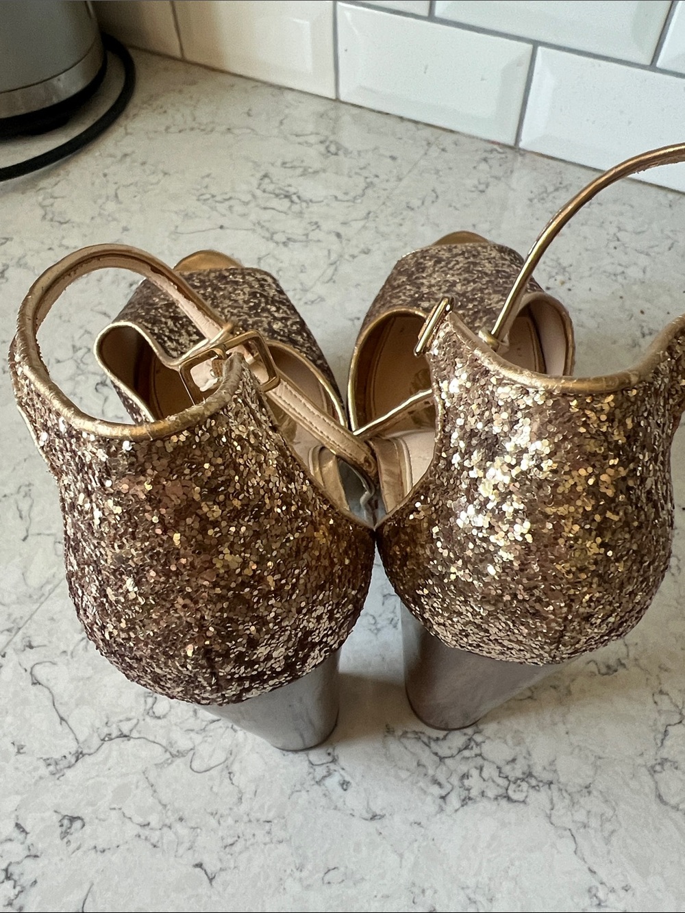 Disco Gold Glitter Platform - Jessica Simpson Dani Sz 11 - Picture 5 of 9